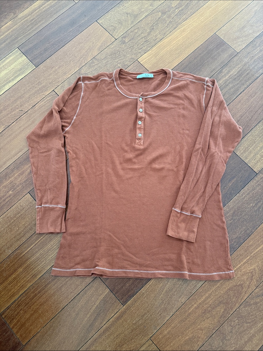 Splendid Rust-Orange Long Sleeve Ribbed Henley